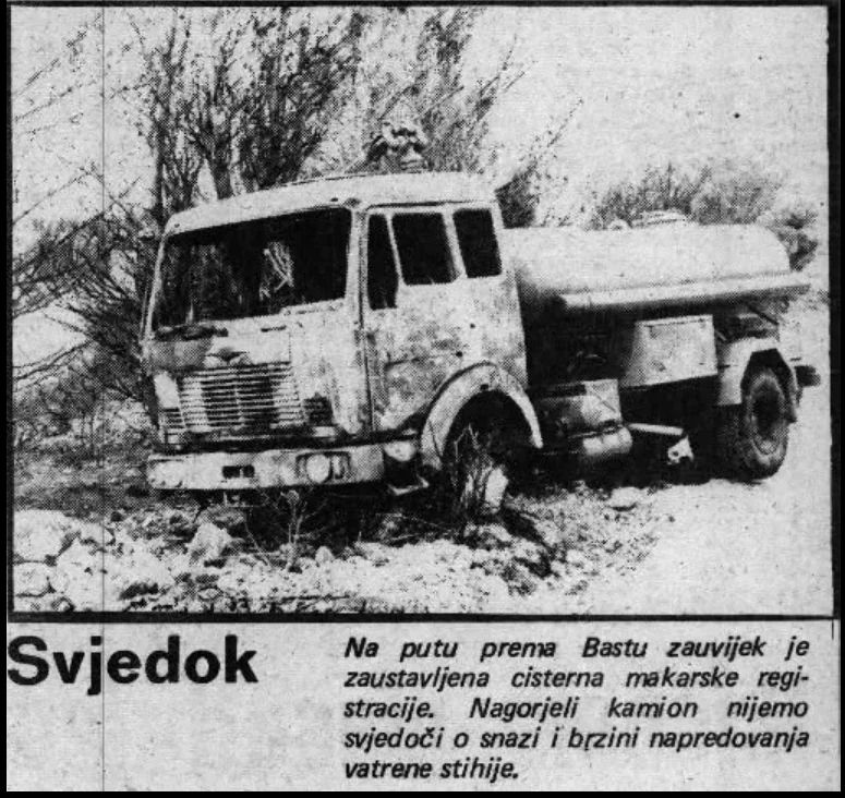 Nagorjela cisterna na putu prema Bastu svjedoči o silini požara 1985. godine.