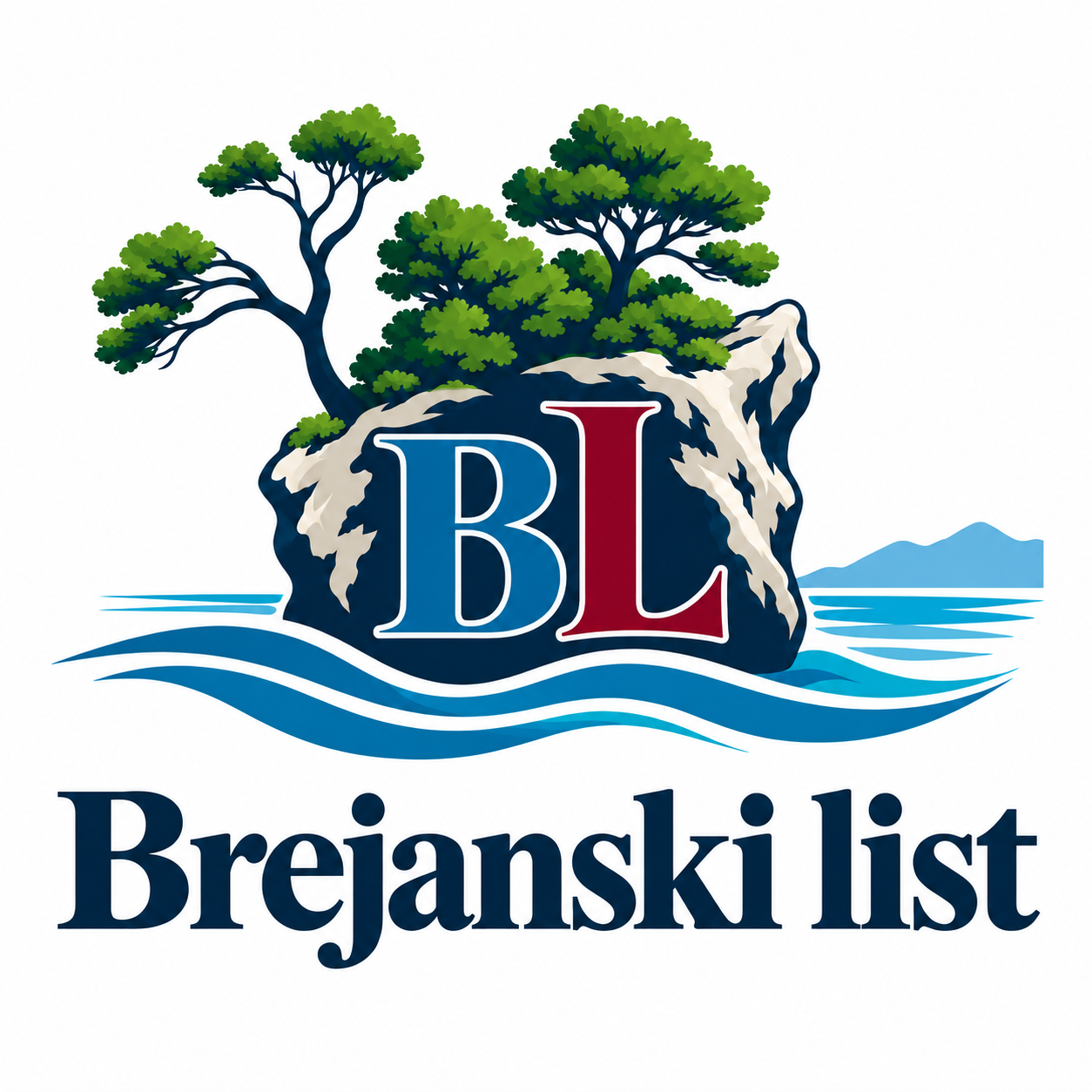 Novi logo Brejanskog lista – Kamen Brela, borovi i more